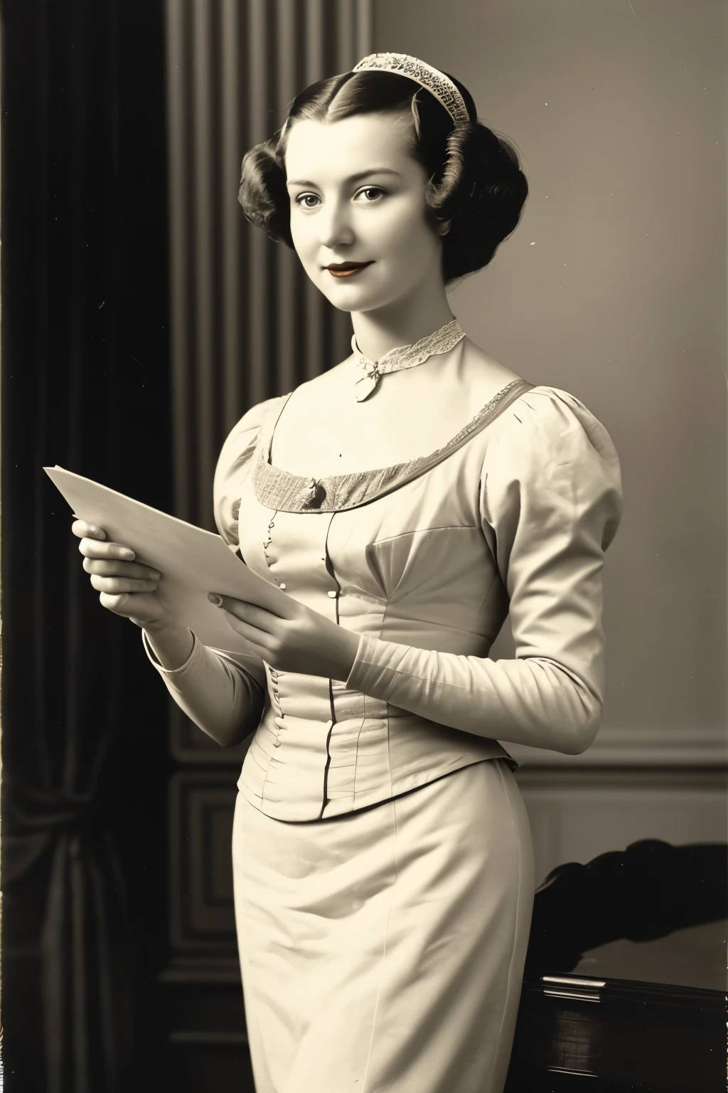 Lady presenting something, vintage