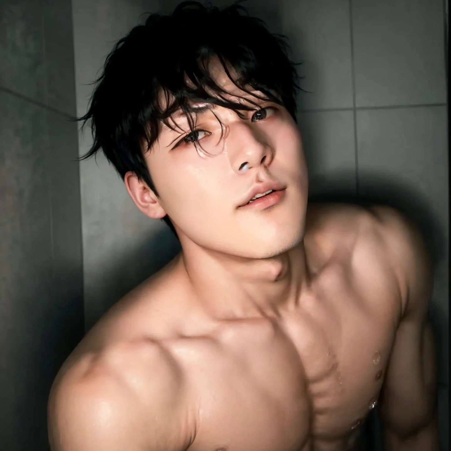 arafed man with no shirt on in a shower with no shirt on, cai xukun, south korean male, yanjun chengt, handsome japanese demon boy, korean muscle boy 2 1 , taejune kim, handsome chad chin, hyung tae, male ulzzang, hong june hyung, clean shaven wide face, profile pic, wonbin lee