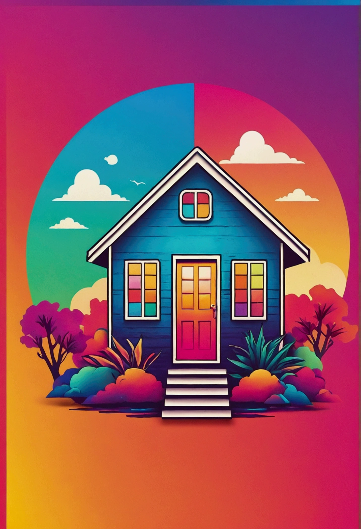 A colorful logo for an Instagram profile with a photo house theme