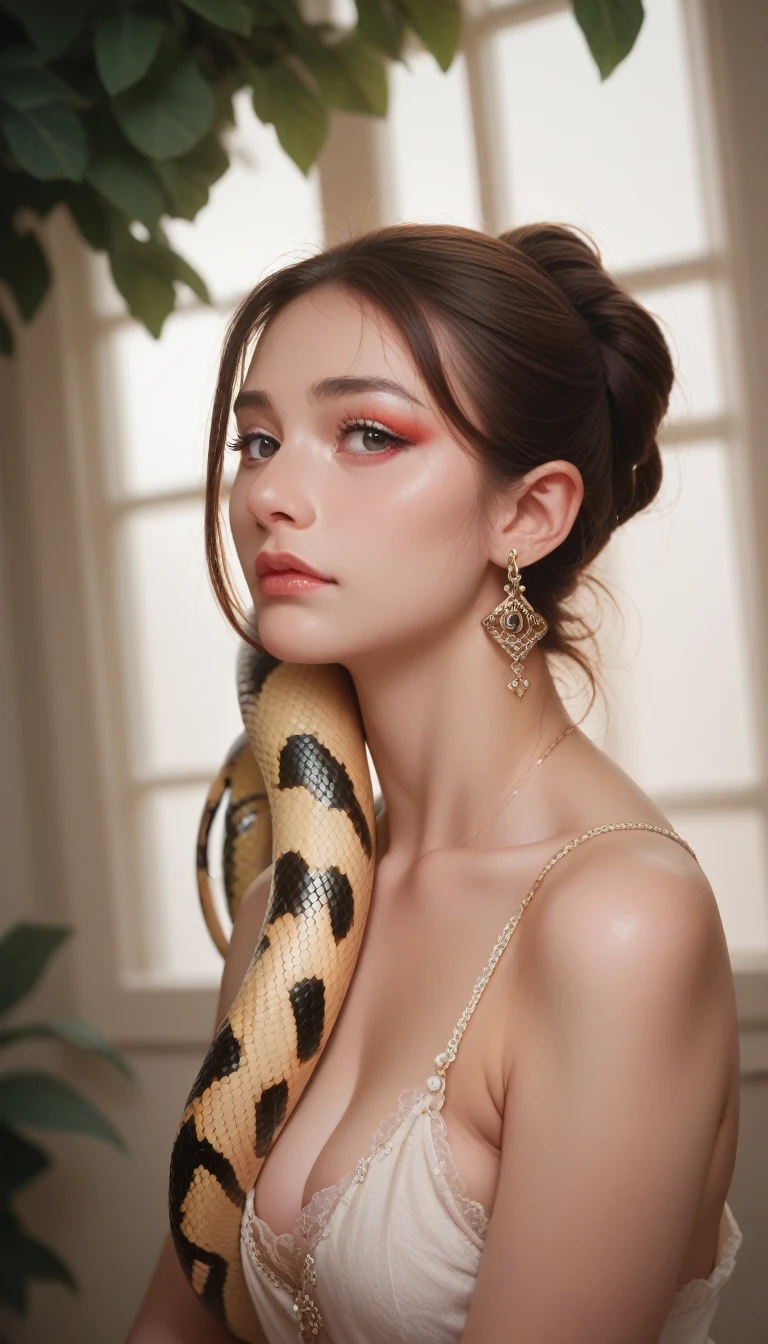score_9_up, score_8_up, score_7_up, score_6_up,A beautiful woman,Enchanting makeup,The upper body is human,The lower body is a snake tail,Human head snake body