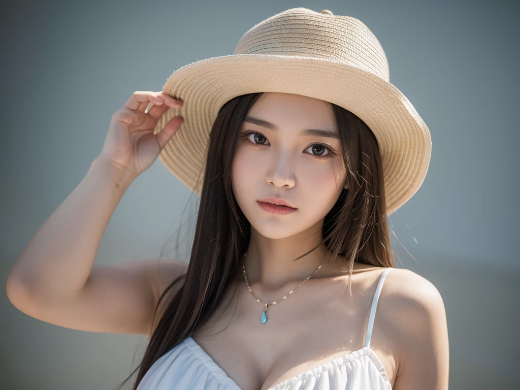 最high quality, masterpiece, there is nothing, One Girl, China dress, hat, necklace, jewelry, Beautiful Face, On top of that_body, Tyndall effect, Realistic, Dark studio, Rim Light, Two-tone lighting, (High resolutionの肌: 1.2), 8k uhd, Digital SLR, Soft lighting, high quality, Volumetric lighting, Frank, photograph, High resolution, 4K, 8k, Bokeh,