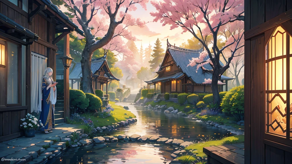 At dusk, In the heart of the ancient forest, Trees that are hundreds of years old々between、The city of elves stands tall like a jewel. thats slender towers and delicate domes are sculpted in harmony with the surrounding nature, Blends organically with the surrounding leaves and branches. The building is made of natural materials, Like carved wood and grey stone, Decorated with intricate carvings and elven folk motifs.
As the sun sinks over the distant horizon, Paint the sky orange, pink and violet, The calm waters of the river that meanders slowly through the city、The last golden light is reflected。. thats crystal clear waters mirror the celestial spectacle, Turning the river into a liquid mirror、Reflecting the fleeting beauty of twilight.
In a narrow place, The winding streets of Elven Town, Residents move around with grace and elegance, Her richly decorated clothes are woven from natural fibers and luminous silk.. Blown glass lanterns emit a gentle light, Lighting up the cobblestone road、Highlights the intricate details of Elven architecture.
In the air、Hanging gardens and lush terraces are filled with the sweet scents of wild flowers and aromatic herbs.。. soft, Fantastic music floats in the air, Create a heavenly soundtrack to match the spectacle of a serene river sunset.
that'A time of peace and tranquility in the elven town, Time passes slowly、Where the magic of nature is revealed in all its grandeur. that is a place where the bonds between elves and the land are deep and unbreakable., Where the beauty of wildlife and civilisation blend in perfect symbiosis.