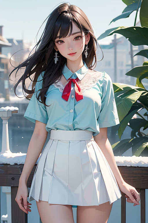 ultra-detailliert、​masterpiece、top-quality、超A high resolution、8K high image quality、Photogenic clarity、A detailed eye、gradients、Spring outdoor、During the school cultural festival、Lots of people、perfect anatomy body proportions ,hard disk、nffsw , Nikon Z9 80mm Lens , masutepiece、Model Standing、Tiny panties、Small micro panties、Pubic hair can be seen through the lace of the panties、(((Panties are mint green mint green panties made of lace material)))、(((Dark blue 、White blouses、Cute white white short sleeve blouse with red ribbon、short loose socks、dark brown loafers)))、(((See all panties)))、(((The skirt is definitely worn)))、(((Lift skirt hem)))、Sit in a triangle with your thighs slightly inward、panties focus、too bright natural light、Sunshine、Detailed lace panty pattern、Plain white panties、(((Lifting skirt while standing to show off panties to camera)))、(((Beautiful alignment and snow-white teeth)))、(((Lift the skirt bigger and bigger,、Show your panties to the camera)))、The most popular and beautiful employees of the company、Ultra slim body Gcup bust、Body shape of slim model、Beautiful posture、