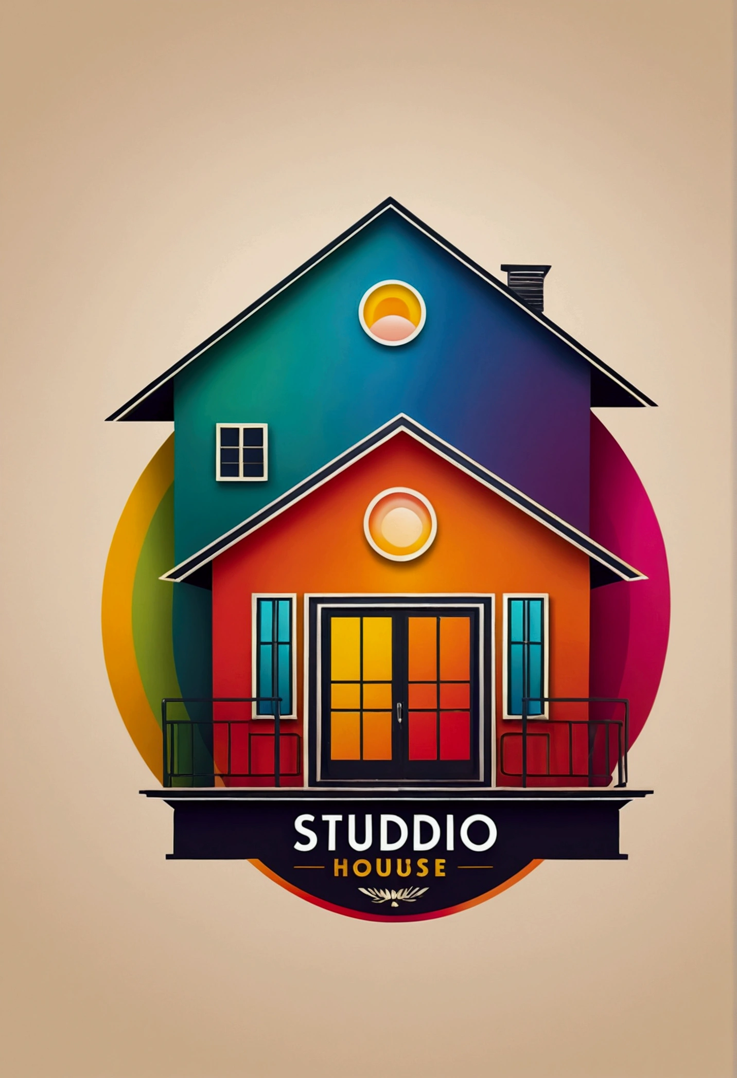A colorful logo for a studio with a photo house theme