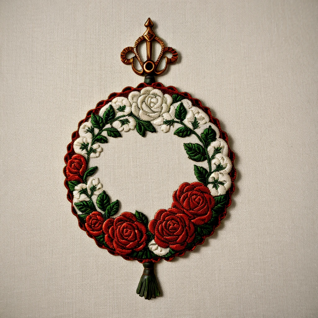 Vintage Russian Rosette with Folk Art Motifs white background