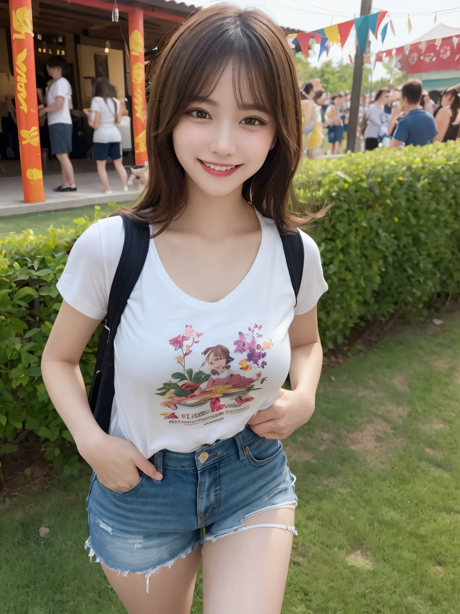Best image quality (8k, High resolution, masterpiece: 1.2), Very detailed, Random Hairstyles, 26-year-old woman,
Extraordinary beautiful girl、Cute and beautiful face details、(Dealing with the Children_v1:0.008)、
score_9, score_8_upper, score_7_upper,
situation: A girl is enjoying a picnic in a tulip field。
clothing: Casual T-shirt and shorts、sneakers。
Pause: Sitting on a picnic sheet、Spreading out a lunch box。
Camera angle: Aerial shot from above、A photo of a picnic sheet and a tulip field。
,Active stop temporarily ,
On her side、The thunder danced。
Focus on the upper waist
, Random cute poses ,Big eyes ,Puffy eyes , Heart pupil, blush , Big shy smile , salute