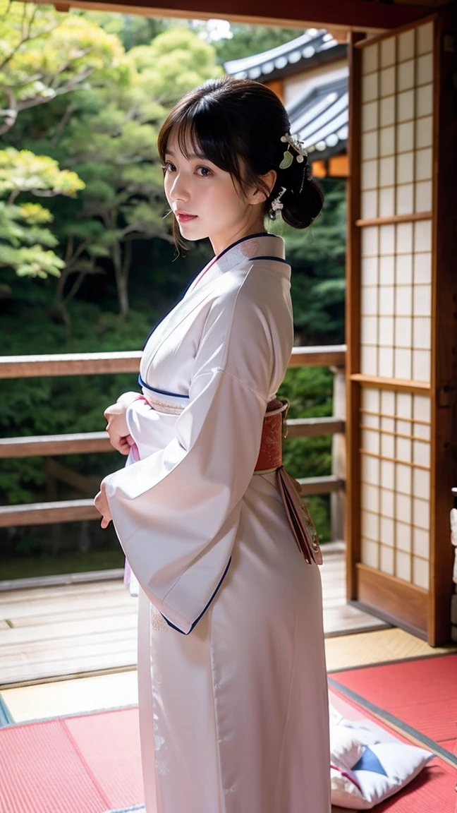 Japan,kimono美女,kimono,Japanese style,White skin woman 1:2,Beautiful white skin,Looking straight ahead,Adult women,shrine,cleaningをしている,cleaning,Real,Japan人,Lying,futonの上,futon,Alluring
