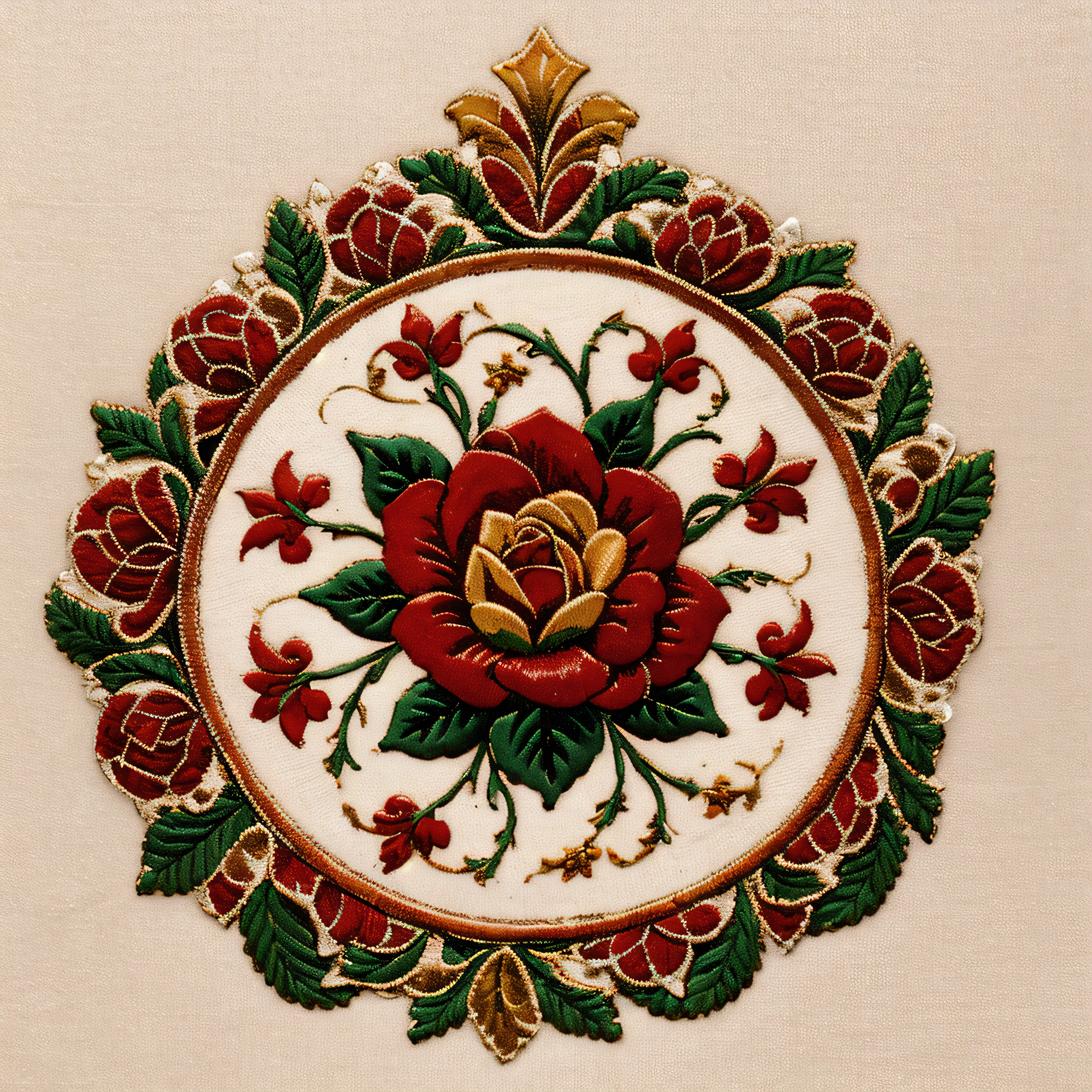 Vintage Russian Rosette with Folk Art Motifs white background