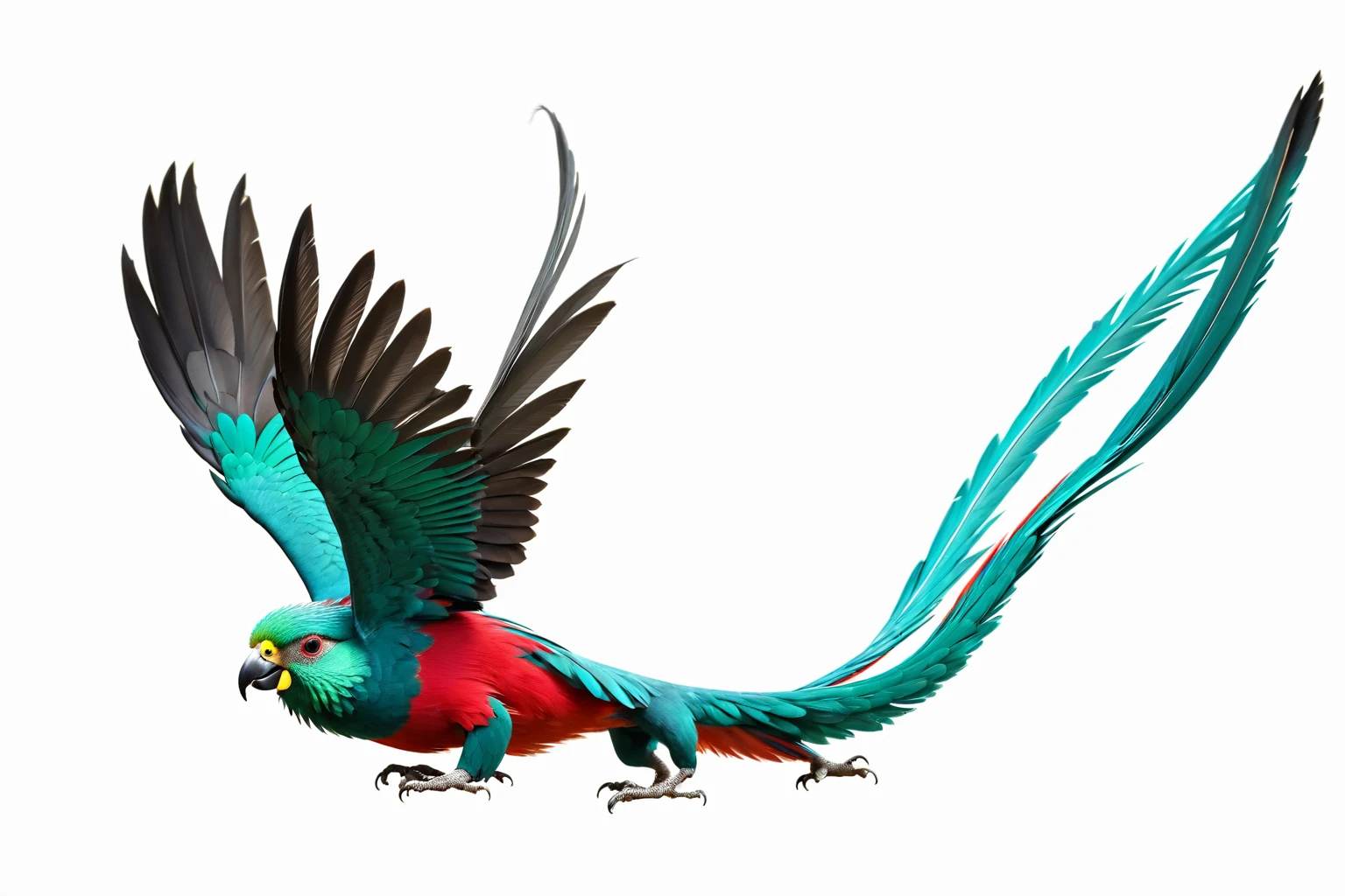 (8k, 16K, Highest quality, High resolution, 非常にdetailed,Anatomically correct, Realistic, RAW Photos: 1.1),
((quetzal:1.4), Costa Rica's national bird,Distinctive lapis lazuli tail feathers,Two very long tail feathers and two not so long tail feathers,((Deep green crest on head)),Lapis Lazuli Feather,The belly has red feathers,Black flight feathers,),,(Three or more legs:-1),
Textured, detailed, artistic,
