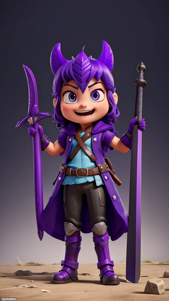 Farfadox, victory pose, held a black and purple sword 