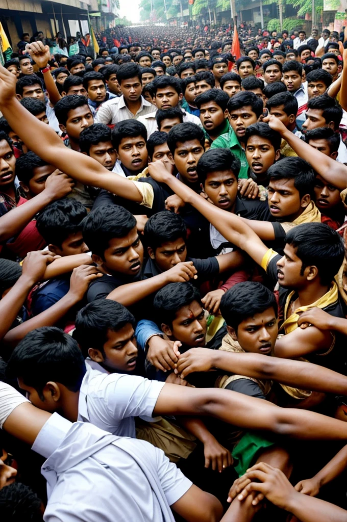 a lot of Bangladeshi student making a movement and some political party's trying to stop them by hiting them and making violence.