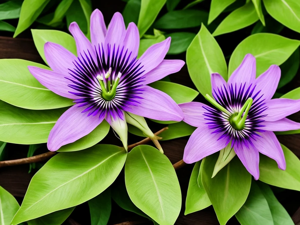 purple flower on a wooden post with green leaves, passion flower, large exotic flowers, beautiful!!!!!!!!!, intricate beauty, incredibly beautiful, very intricate, exquisitely detailed, extremely intricate, passion fruits, staggering in its beauty, intricate and beautiful, stunningly beautiful, ❤🔥🍄🌪, amazing beauty, highly intricate, australian wildflowers, intricate!!, beautiful flower, highly beautiful
