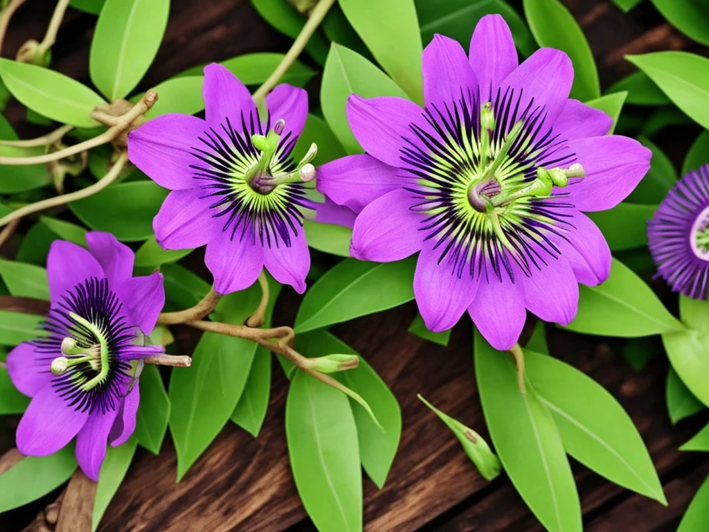 purple flower on a wooden post with green leaves, passion flower, large exotic flowers, beautiful!!!!!!!!!, intricate beauty, incredibly beautiful, very intricate, exquisitely detailed, extremely intricate, passion fruits, staggering in its beauty, intricate and beautiful, stunningly beautiful, ❤🔥🍄🌪, amazing beauty, highly intricate, australian wildflowers, intricate!!, beautiful flower, highly beautiful