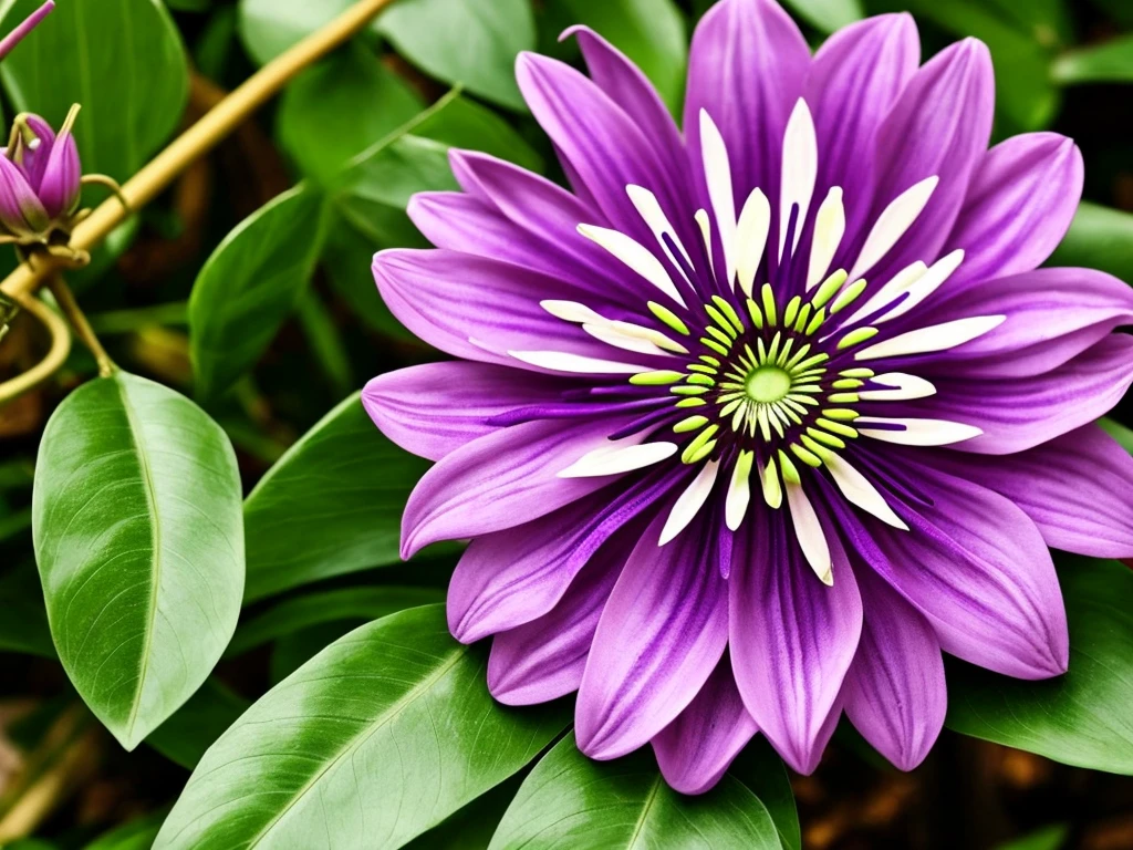 purple flower on a wooden post with green leaves, passion flower, large exotic flowers, beautiful!!!!!!!!!, intricate beauty, incredibly beautiful, very intricate, exquisitely detailed, extremely intricate, passion fruits, staggering in its beauty, intricate and beautiful, stunningly beautiful, ❤🔥🍄🌪, amazing beauty, highly intricate, australian wildflowers, intricate!!, beautiful flower, highly beautiful