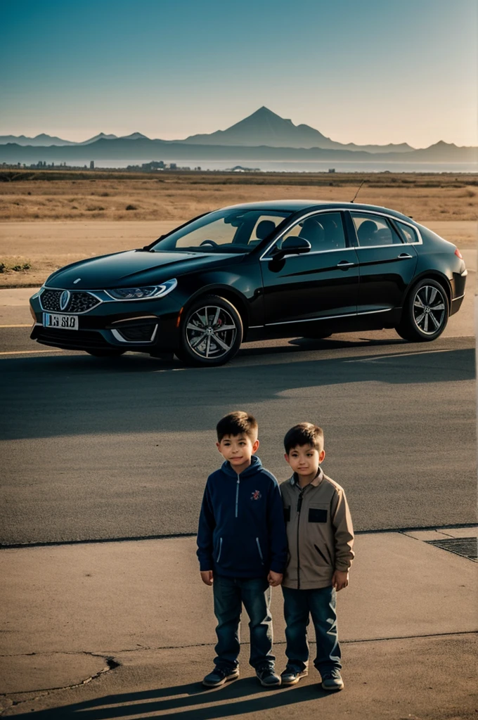 Grandma is coming, big brother is coming(18 years), little brother is coming(13 years), horizon in the background, Best quality, masterpiece