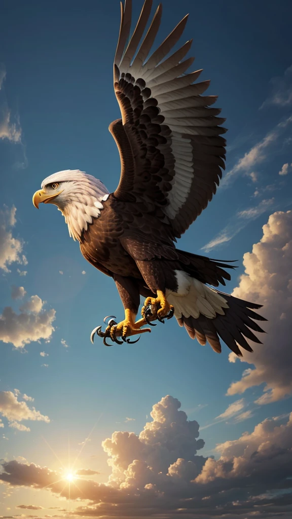 An eagle with human body. Playing soccer above the sky.