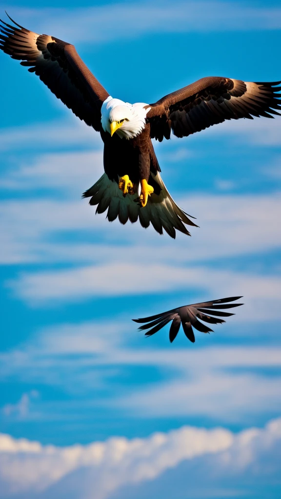 An eagle with human body. Playing soccer above the sky.