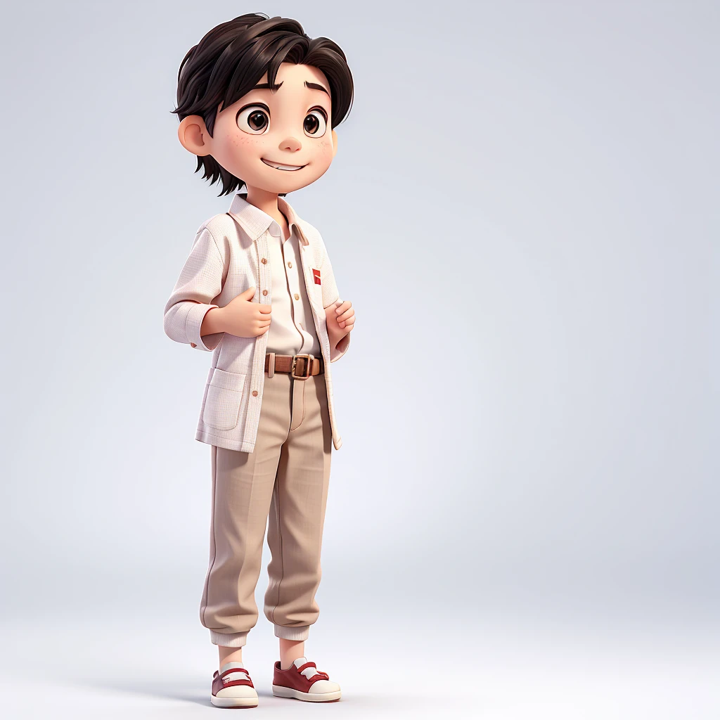 Japanese boy, approximately ,he wears typical Japanese clothes, he has a white paper in his hands he is folding a white paper, He smiled