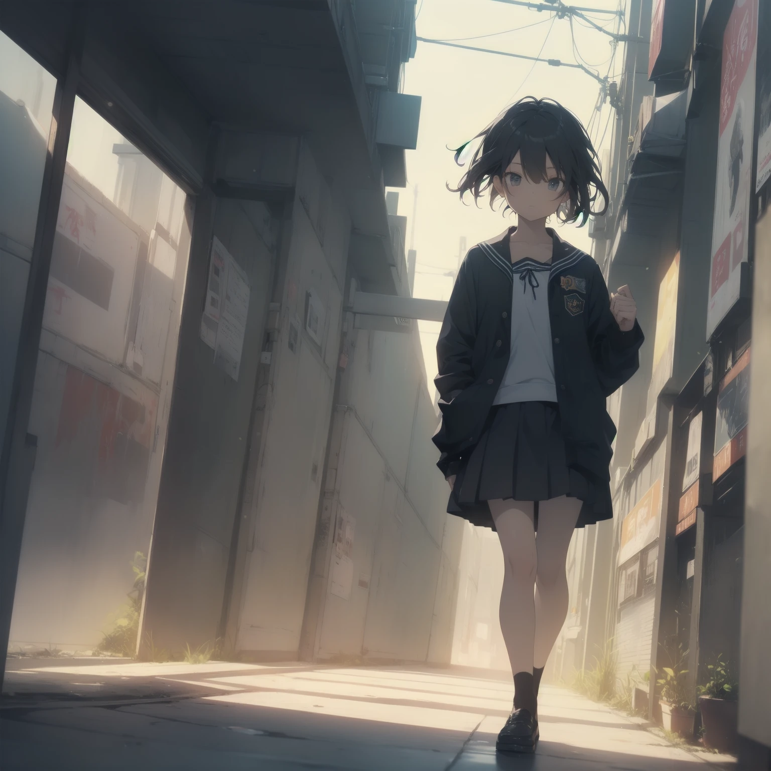 ultra-absurdres-Top quality by artist God, ultra-detailed, high resolution, anime moe artstyle, best anime 8k konachan wallpaper, pixiv contest winner, pool:2810, perfect ???????,break, 1girl, (Please draw a girl walking sleepily to school alone. )break,(Solo,little female, 13-year-old:1.3),Full limbs, complete fingers,a junior high school student, (very short hair), short cut, flat chest, , small butt, small black eyes, beautiful detailed eyes, well-proportioned iris and pupils, expressive eyes, highres detailed hair, soft expression, salor school_uniform, sailor collar, serahuku, bow, pleated skirt,(Detailed Lighting), (Detailed background), in the School commute route. break,super detailed skin, Best cinematic lighting powered by famous artist, 8k,beauty illustration,photoshop_(medium),very aesthetic,break,((artist:yuuhagi_(amaretto-no-natsu) )), artist:clamp ,artist:carnelian ,artist:kantoku ,
