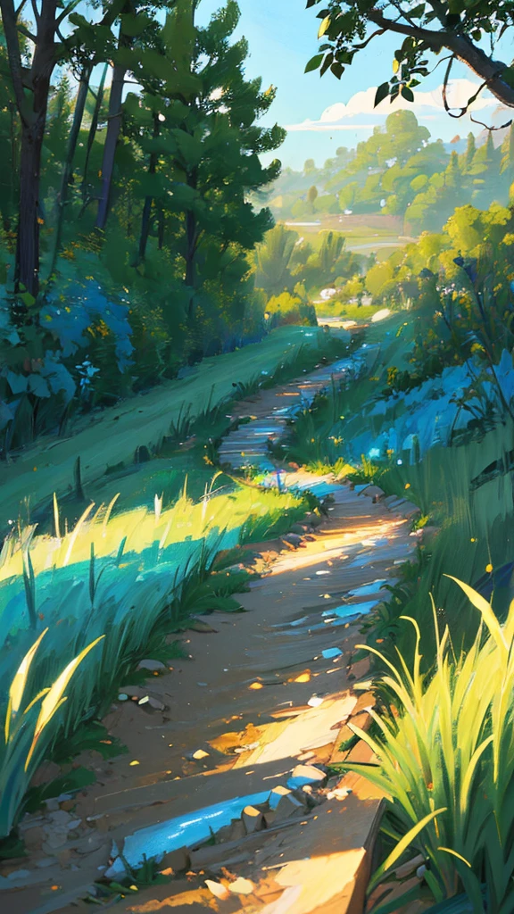((masterpiece))、((Highest quality))、((Realistic feel))、((trail:1.6))、landscape、Pitch Black、The leaves sway、the grass sways、My mind wanderoonlight shines、Immersion、Cool blue shade、1By people、The sky is high、Dim and dim、High Contrast、Super beautiful