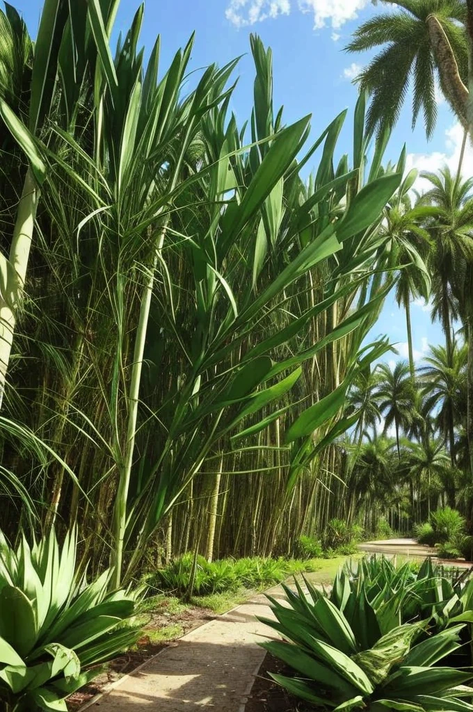 there is a very tall plant with many green leaves, a screenshot by Federico Zuccari, flickr, hurufiyya, flowering pineapples, made of cactus spines, huge spines, strange vegetation, cabbage trees, vicious snapping alligator plant, lots of weird alien plants, deadly alien plants, large exotic flowers, exotic alien flora, alien plant