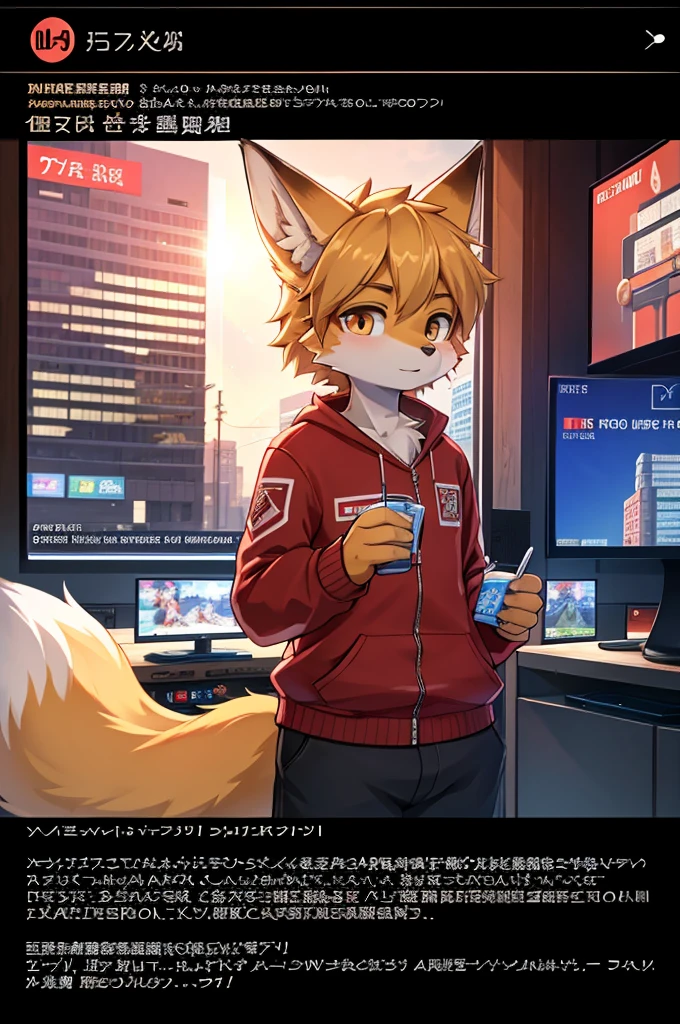 fox boy,Television anchor,8k resolution,high resolution,最high resolution,News-like caption,Broadcasting station logo,Casual wear,Display the emergency alert message below,Like I was in a hurry.