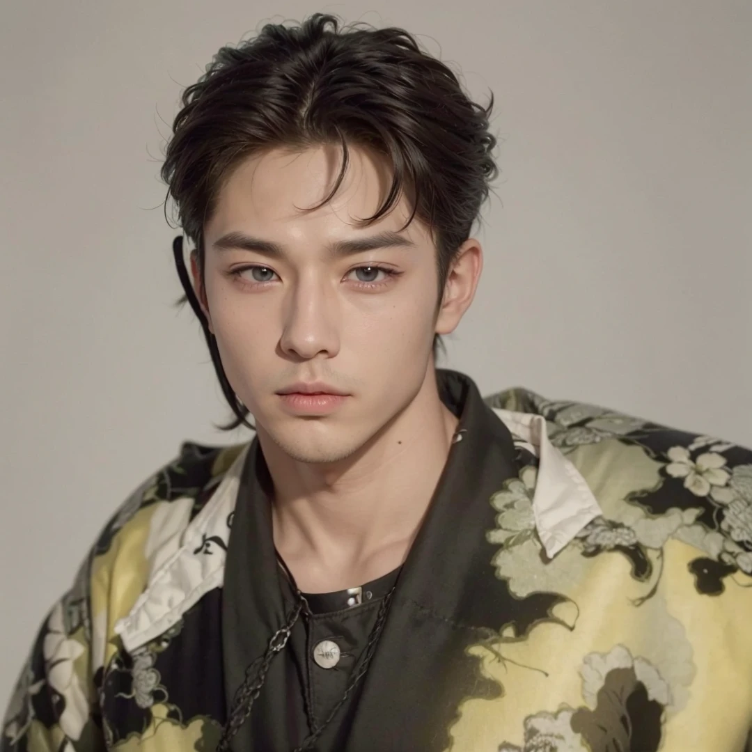 ((super fine illustration, 8k, Masterpiece :1.2, sharp focus :1.2, depth of field:1.2)) absurd, Very detailed face and skin texture. otherwise from p1harmony, otherwise, slant eyes, dominant eyes, dominant male expressions, piercing and serious look, small and light smirk. gangsta vibes, Korean Face, Korean Male face, Korean Male face, Male face
