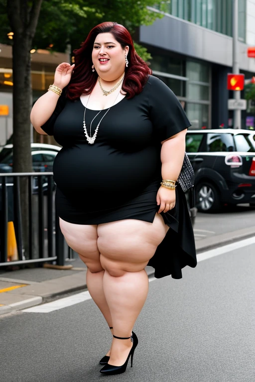 ultra high resolution, Are fat, girl, Asian, ugly face, chubby torso, chubby thighs, thick legs, chubby arms, many pores, fine skin texture, daytime, standing on the sidewalk, full body shot