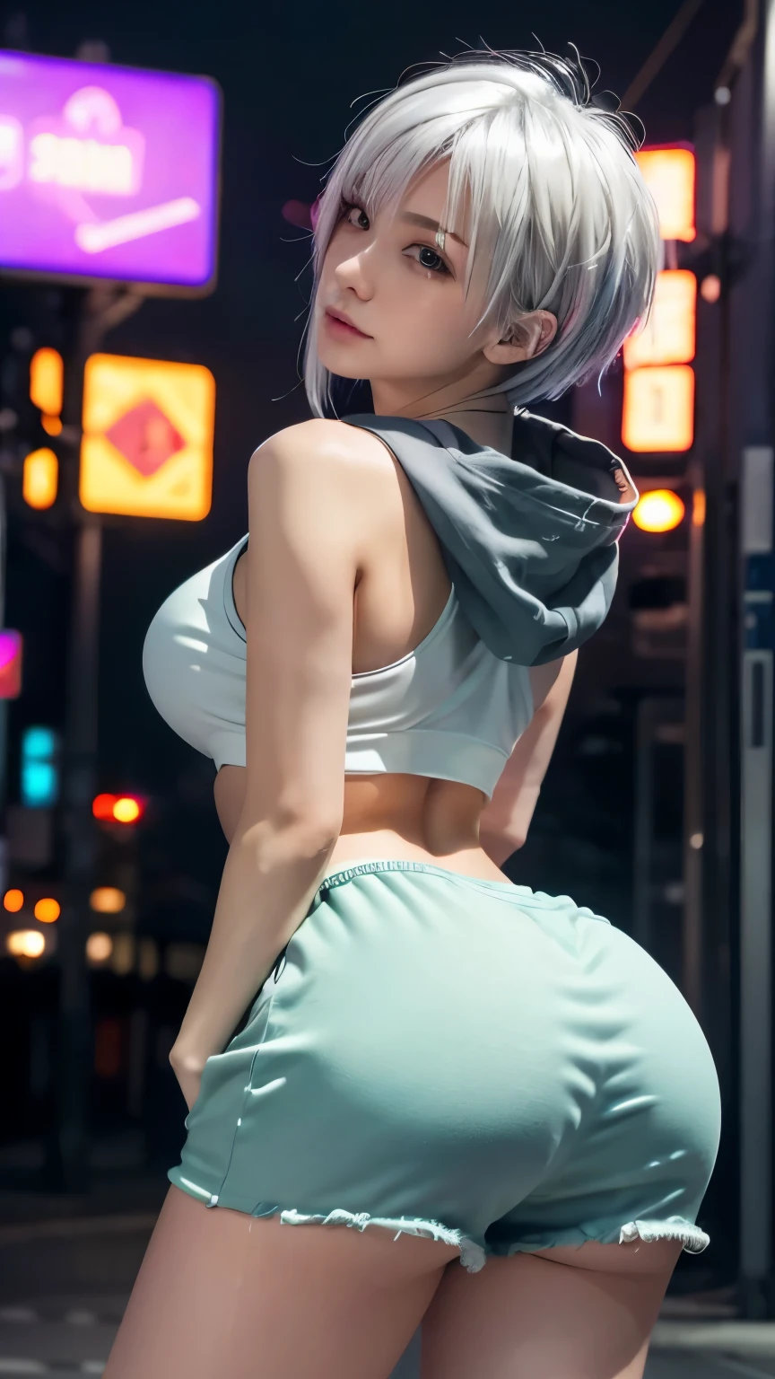 (Praying naked girl with white hair), (the body is thin and slender, tall), (standing at full height), (the girl has different eyes, one eye is blue, the other is green), (a girl against the backdrop of many skyscrapers in the cyberpunk style with neons ) (dark purple future theme), (4k HD resolution), (very good quality), (best quality), (detailed image), (top quality depth and sharpness) (bold colors and patterns), (Japanese hairstyle, 2 locks and a braid at the back), (girl praying), (skyscrapers in the background) (glowing neon signs), (cyberpunk cityscape), (LED lights), (skin texture complex details), (beautiful detailed face), ( ultra-detailed), (cinematic lighting), (anime illustration)