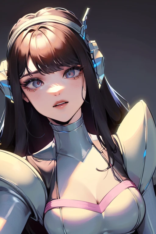 empty eyes,robotized woman ,big bust,Robot Joint ,Metal skin