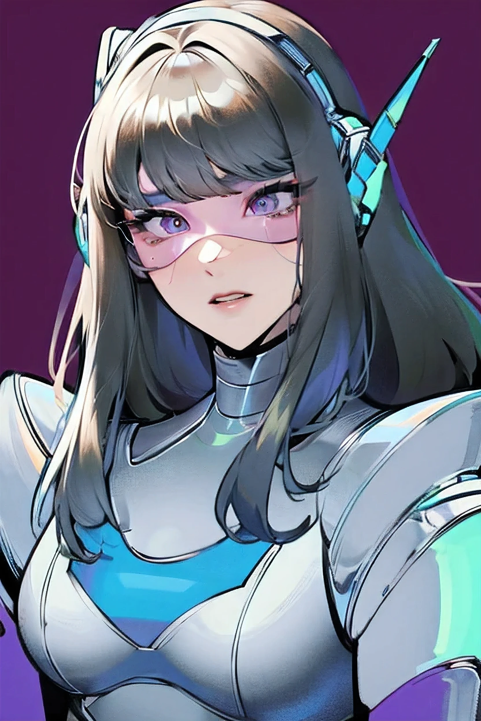 empty eyes,robotized woman ,big bust,Robot Joint ,Metal skin