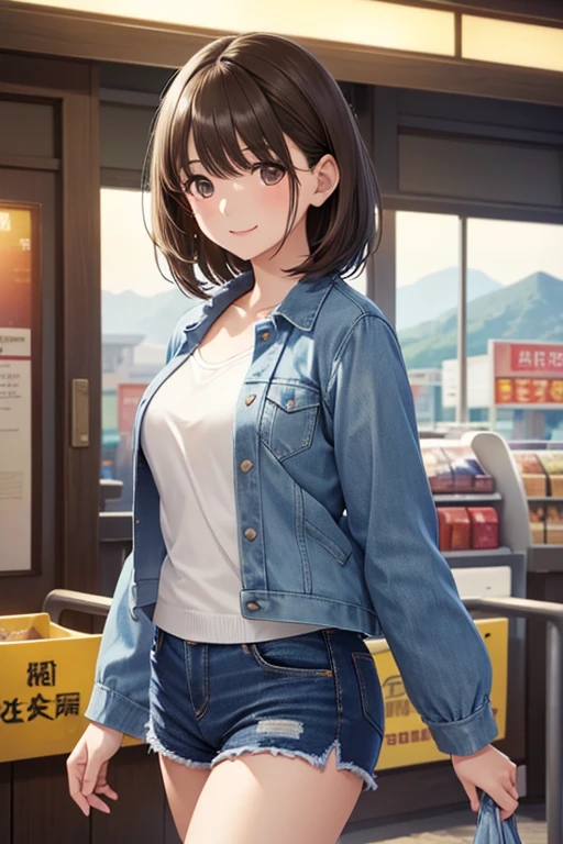 anegasaki nene、Shiny brown hair, short hair, (Beautiful brown eyes、Sparkling eyes, Fine grain)、smile、超detailedな目、非常にdetailedな顔, 非常にdetailedな目,


Highest quality, masterpiece, High resolution, detailed, Digital Art,
((Perfect Anatomy, 非常にdetailedな肌)), 1 girl,  Glowing Skin, Take in the view, 
Beautiful Hair, Beautiful Face, Beautiful attention to detail,  (Baby Face),  Captivating arms, Captivating thighs, 
((sweater, Denim shorts, Denim jacket)), 
(smile), walk,  
(Beautiful views), Inside a convenience store, 
(8k, Highest quality, masterpiece​:1.2, 超detailed), (Realistic), Beautiful illustrations, Cinema Lighting,