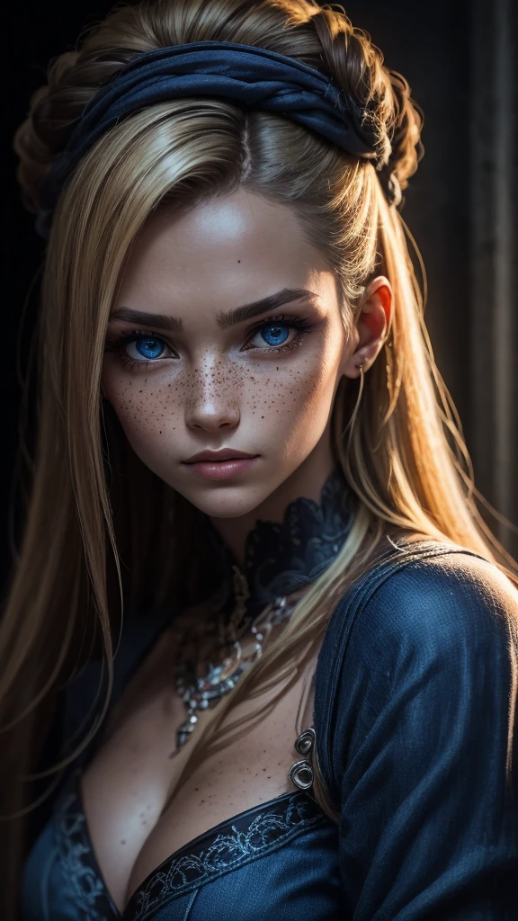 An exquisite portrait of a Polish woman, photography captured in stunning 8k resolution and raw format to preserve the highest quality of details. The beauty of women is undeniable, her face commanding the frame in a close-up that reveals the intricate details of her blue eyes that complement her radiant skin, and her eyes are portrayed with meticulous attention to detail, showing the captivating depth within. The photograph is taken with a lens that emphasizes the challenge of your gaze, (...) environment that highlights the soft colors of the scene. Lighting and shadows are expertly crafted to highlight the richness of your skin tone and the subtle nuances of your features... Your blonde hair, with its distinct tone, adds a touch of warmth and contrast against your skin. The interior ambiance adds a sense of intimacy, while the freckles on your skin. The overall composition captures its essence with authenticity and grace, creating a portrait that is a celebration of your heritage and beauty. Photography by challenge512, using the best shadow and lighting techniques, to create a mesmerizing portrait that transcends the visual.