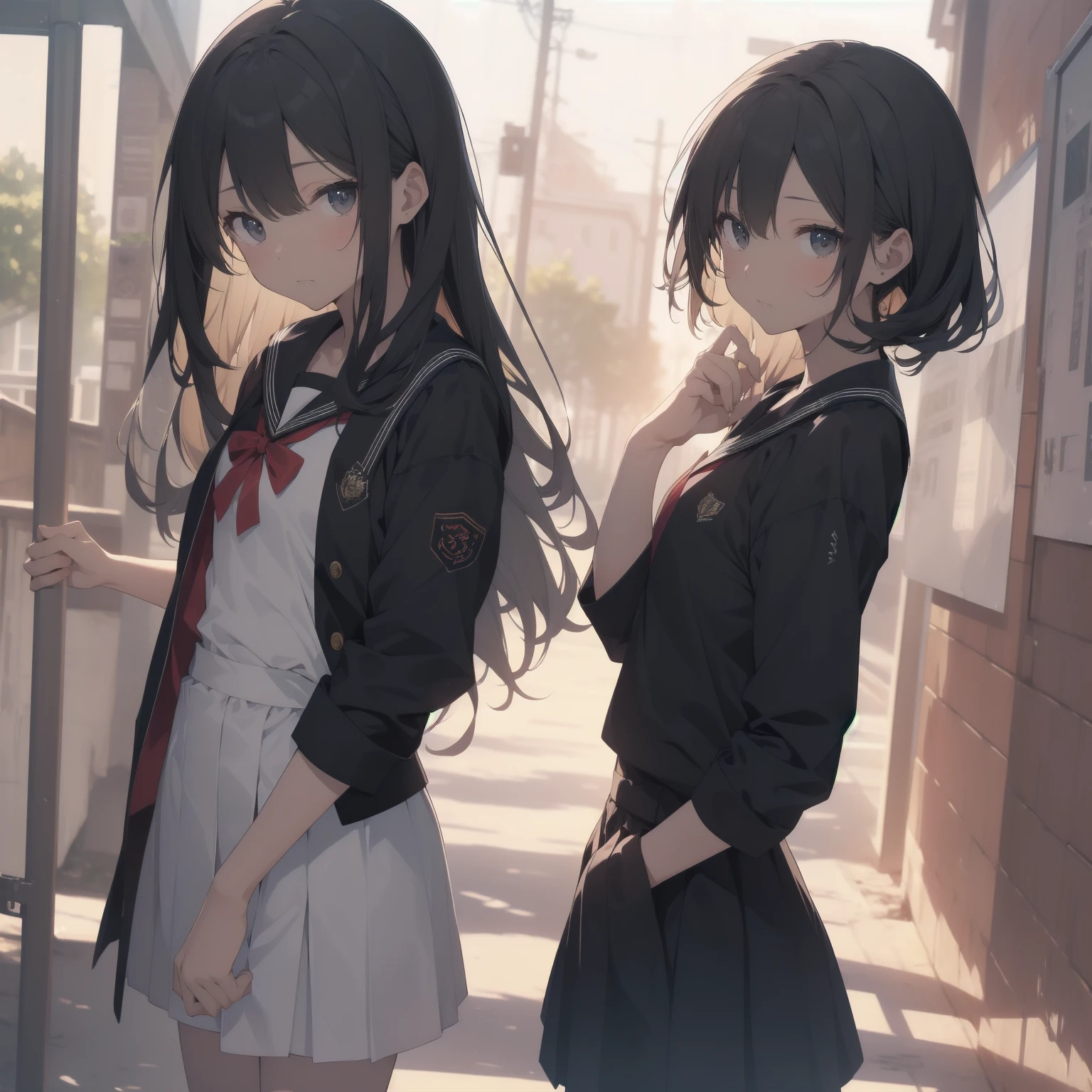 ultra-absurdres-Top quality by artist God, ultra-detailed, high resolution, anime moe artstyle, best anime 8k konachan wallpaper, pixiv contest winner, pool:2810, perfect anatomy,break, 1girl, (Please draw a girl walking sleepily to school alone. )break,(Solo,little female, 13-year-old:1.3),Full limbs, complete fingers,a junior high school student, (very short hair), short cut, flat chest, , small butt, small black eyes, beautiful detailed eyes, well-proportioned iris and pupils, expressive eyes, highres detailed hair, soft expression, salor school_uniform, sailor collar, serahuku, bow, pleated skirt,(Detailed Lighting), (Detailed background), in the School commute route. break,super detailed skin, Best cinematic lighting powered by famous artist, 8k,beauty illustration,photoshop_(medium),very aesthetic,break,((artist:yuuhagi_(amaretto-no-natsu) )), artist:clamp ,artist:carnelian ,artist:kantoku ,