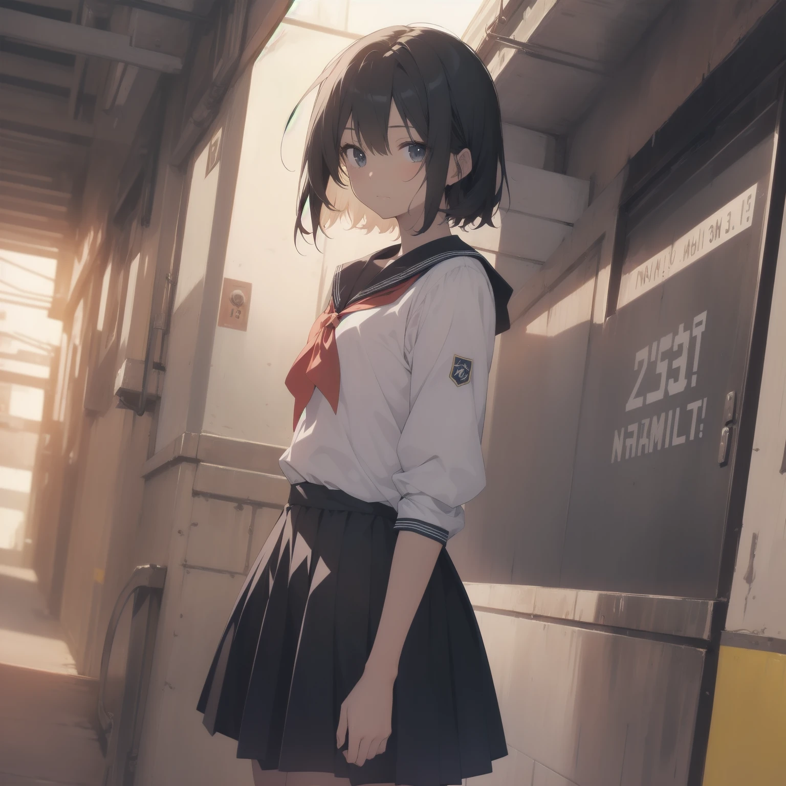 ultra-absurdres-Top quality by artist God, ultra-detailed, high resolution, anime moe artstyle, best anime 8k konachan wallpaper, pixiv contest winner, pool:2810, perfect anatomy,break, 1girl, (Please draw a girl walking sleepily to school alone. )break,(Solo,little female, 13-year-old:1.3),Full limbs, complete fingers,a junior high school student, (very short hair), short cut, flat chest, , small butt, small black eyes, beautiful detailed eyes, well-proportioned iris and pupils, expressive eyes, highres detailed hair, soft expression, salor school_uniform, sailor collar, serahuku, bow, pleated skirt,(Detailed Lighting), (Detailed background), in the School commute route. break,super detailed skin, Best cinematic lighting powered by famous artist, 8k,beauty illustration,photoshop_(medium),very aesthetic,break,((artist:yuuhagi_(amaretto-no-natsu) )), artist:clamp ,artist:carnelian ,artist:kantoku ,