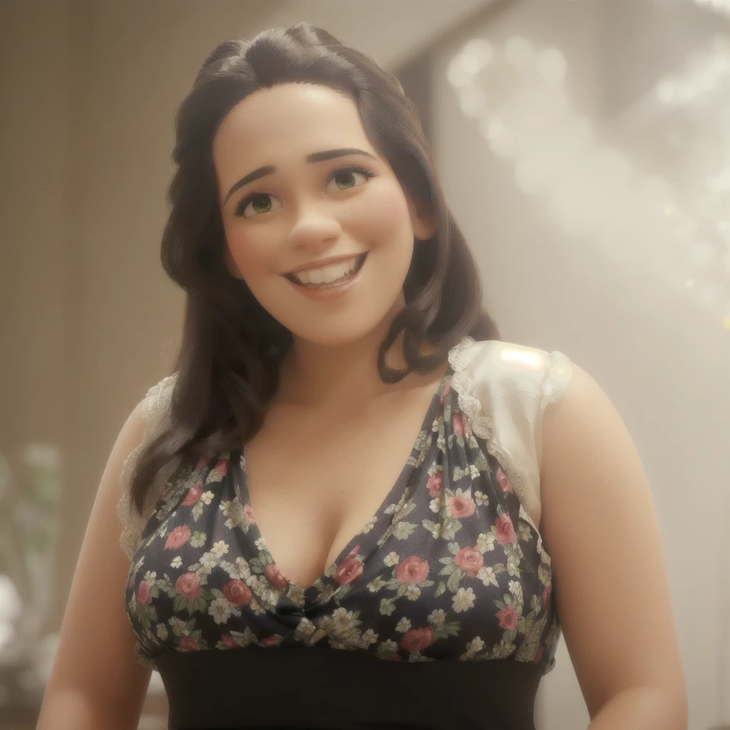 there is a woman in a floral top holding a plate of food, looks like fabiula natal, 3 Brazilian mother of 5 years, malika favre, fernanda suarez, mother of the month, Andreia Rocha, powder Nándor Katona, alanis guillen, inspired by Maria Helena Vieira da Silva, by Maria Helena Vieira da Silva