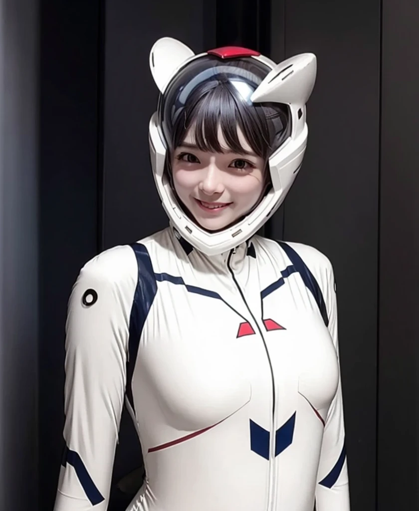 (baburuherumetto,Browsing Caution,masterpiece,Highest quality,, masterpiece, Highest quality,, , ,, Very slim, girl, sex Eva Helmet, Spacesuit , astronaut), Very short hair, Black Hair, baburuherumetto, Anime Style, Cinematic Light, Medium chest,Bodysuits, Plug Suit, Navy blue bodysuits, Space Helmet , Eva Helm, smile,cute