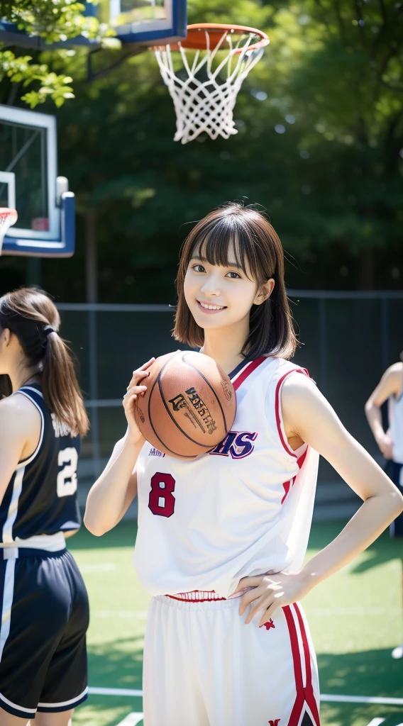 (Background during a basketball game),Asian woman naked, (Photorealsitic:1.2), (Anatomically correct), (Reflecting the whole body), (longshot),A smile,half-pants, closeup portrait shot, Refreshing young Japan woman, Cute gravure idol, full-body xianxia, nffsw, masutepiece, awardwinning, 8K, Best Quality, assist々Kiki, Kana Hashimoto, Mai Shiraishi, Nishino Nanase, Mayu Watanabe, Yuki Yoda, assist々xylophone, awardwinning, nffsw, masutepiece, Anatomically correct, At 8K,perfect-composition,Photographed by a professional photographer