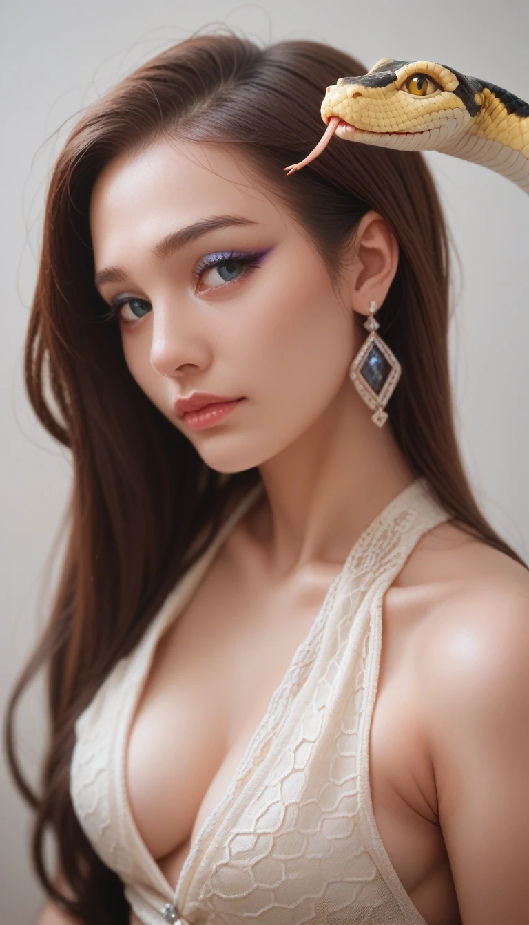 1 Girl, Beautiful, Baby Face, 20 Years Old, White Skin, Purple glossy Lipstick, Sensual Lipstick, Sensational Make up, Sexy Look, Cleavage, ((White Maid Outfit)), Huge Colossal Chest, Blue Eye, Muscles:1.3, Outdoor, ((Bokeh:1.1)), Pink Glossy Hair, ((Diamond Earrings)), Apple Watch