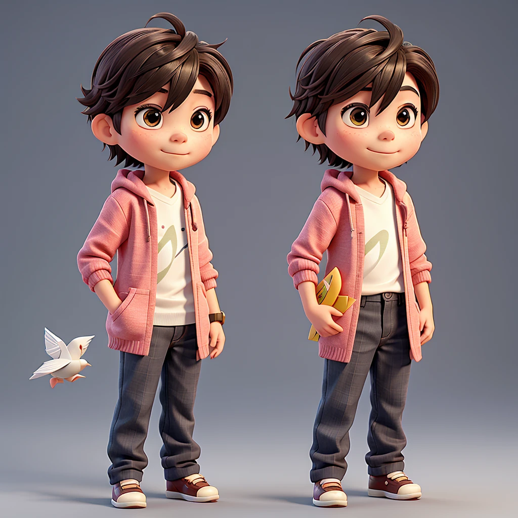 A Japanese boy, approximately 7 years old holding an origami paper bird in hand 