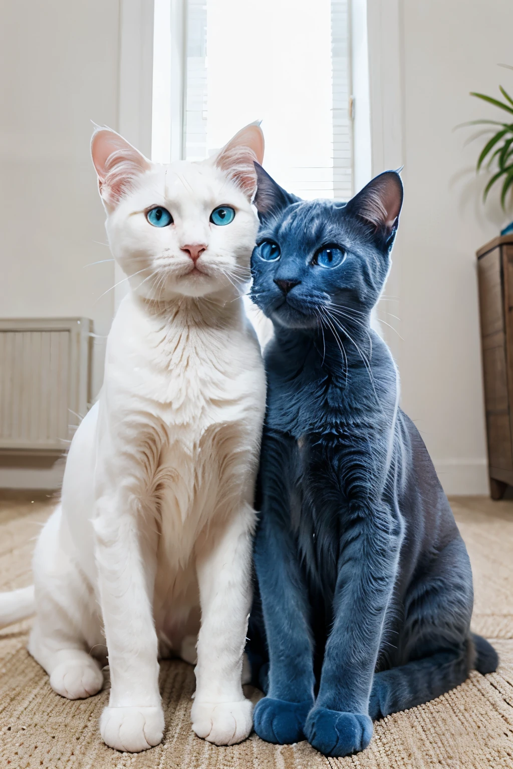white cat, blue cat