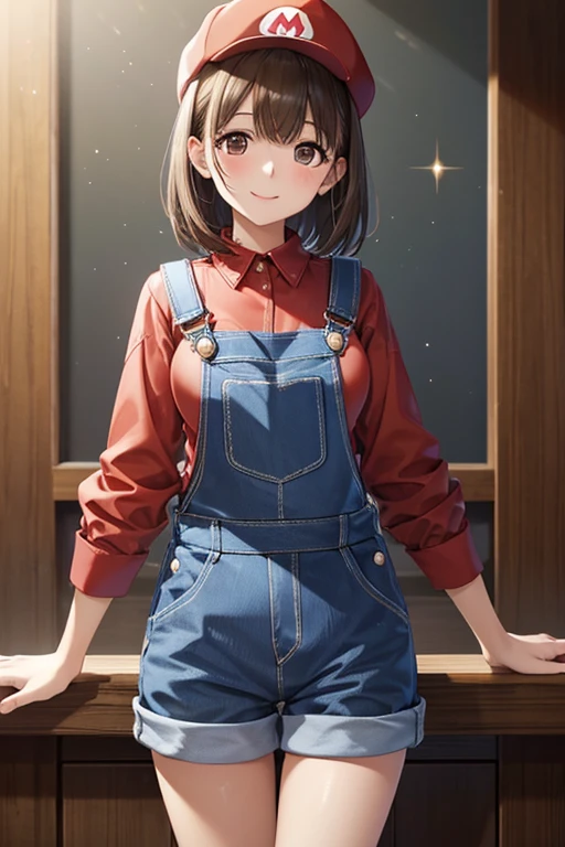 anegasaki nene、Shiny brown hair, short hair, (Beautiful brown eyes、Sparkling eyes, Fine grain)、smile、超detailedな目、非常にdetailedな顔, 非常にdetailedな目,


Highest quality, masterpiece, High resolution, detailed, Digital Art,Cowboy Shot、
masterpiece, Highest quality, One girl,(Mario Costume), ((Blue Overalls, Red Hat, Long sleeve red shirt, )),  White gloves,