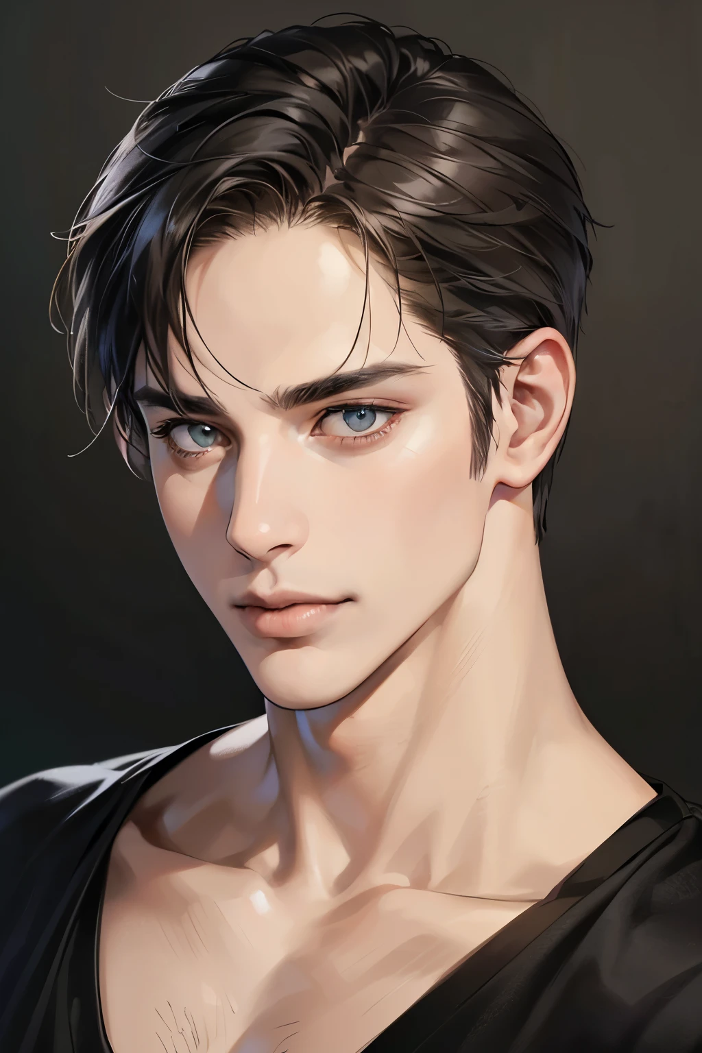 (Best quality,4K,8K,a high resolution,masterpiece:1.2),ultra detailed,(realistic,photorealistic,photo-realistic:1.37),39 year old man,Beautiful anime,portraits,strong,masculine,dark hair,Sharp jawline,Mesmerizing eyes,Perfectly styled hair,confident expression,bright colors,dynamic lighting,Brown eyes,(Black T-shirt),(dark skin),((mature man, man 40 years old)), (square jaw)