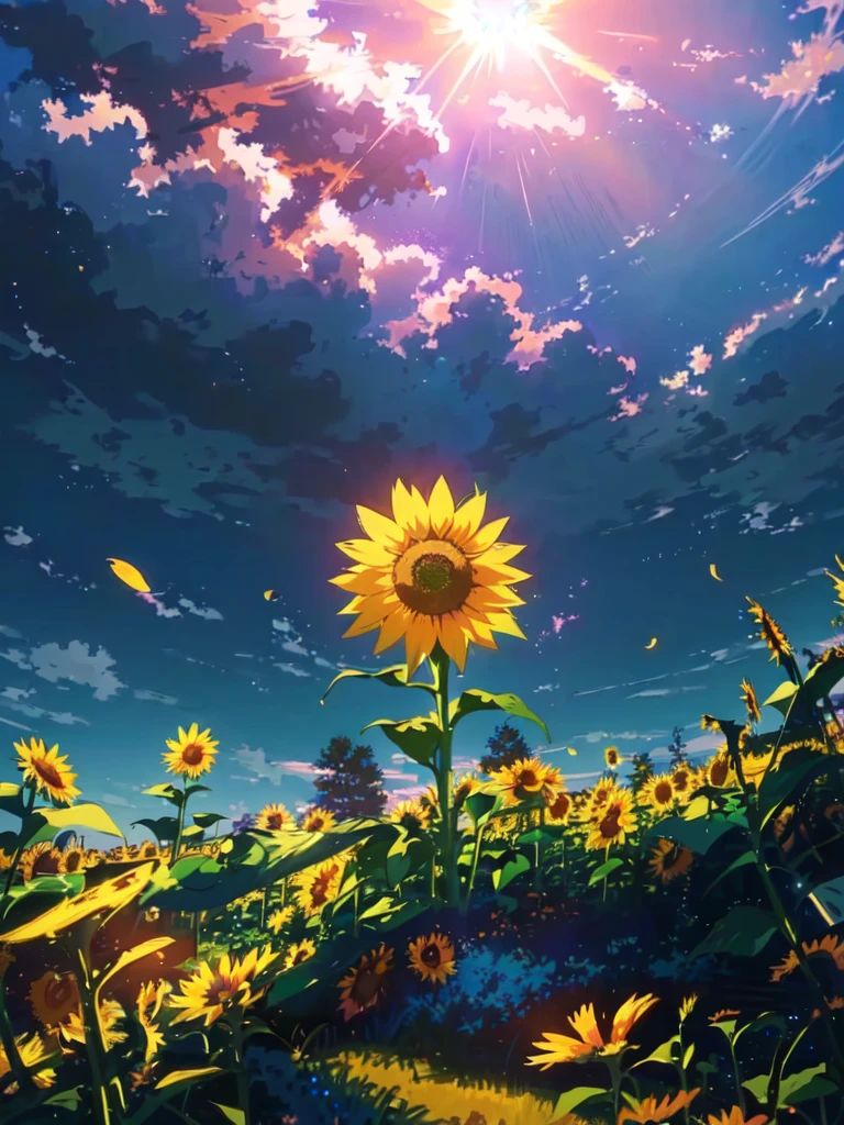 anime scenery of a sunflower in a field with a blue sky, beautiful sunflower anime girl, colorful anime movie background, anime art wallpaper 4k, anime art wallpaper 4 k, anime background, 4k anime wallpaper, anime background art, anime art wallpaper 8 k, anime movie background, anime beautiful peace scene, anime wallpaper 4k, anime wallpaper 4 k, beautiful anime scene