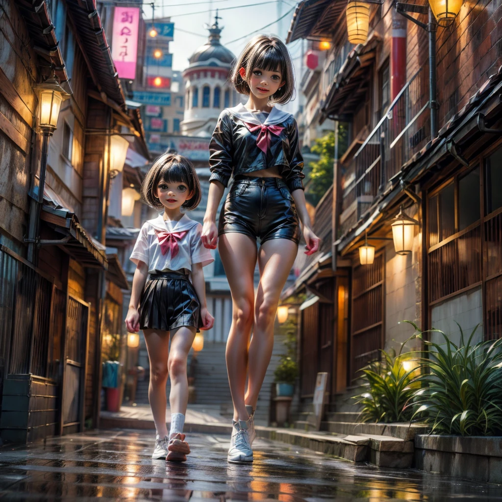 Masterpiece of ProfessionalPhoto ((ExtremelyDetailed (12 PICHIPICHI KAWAII Girls Floating in The Air in a row:1.37) in WHITE at Dusk Enoshima Beach)), {(Standing Full Body:1.2)|(from below:1.2)|Detailed KAWAII face}, Different types of hair colors, {(skinny(school swimwear))|(SchoolUniform)with Tiny AthleticShorts}, {(Corrected Childish hand)|Hidden hand|Different types of breasts|(Clearly Visible the shape of Butt)}, Joyful Expressions LifeLike Rendering, Detailed clothing texture, PerfectLighting, (Dazzling Horizon Visible through ThighGap), (Starry IridescentParticles:1.22) ColorfulClouds