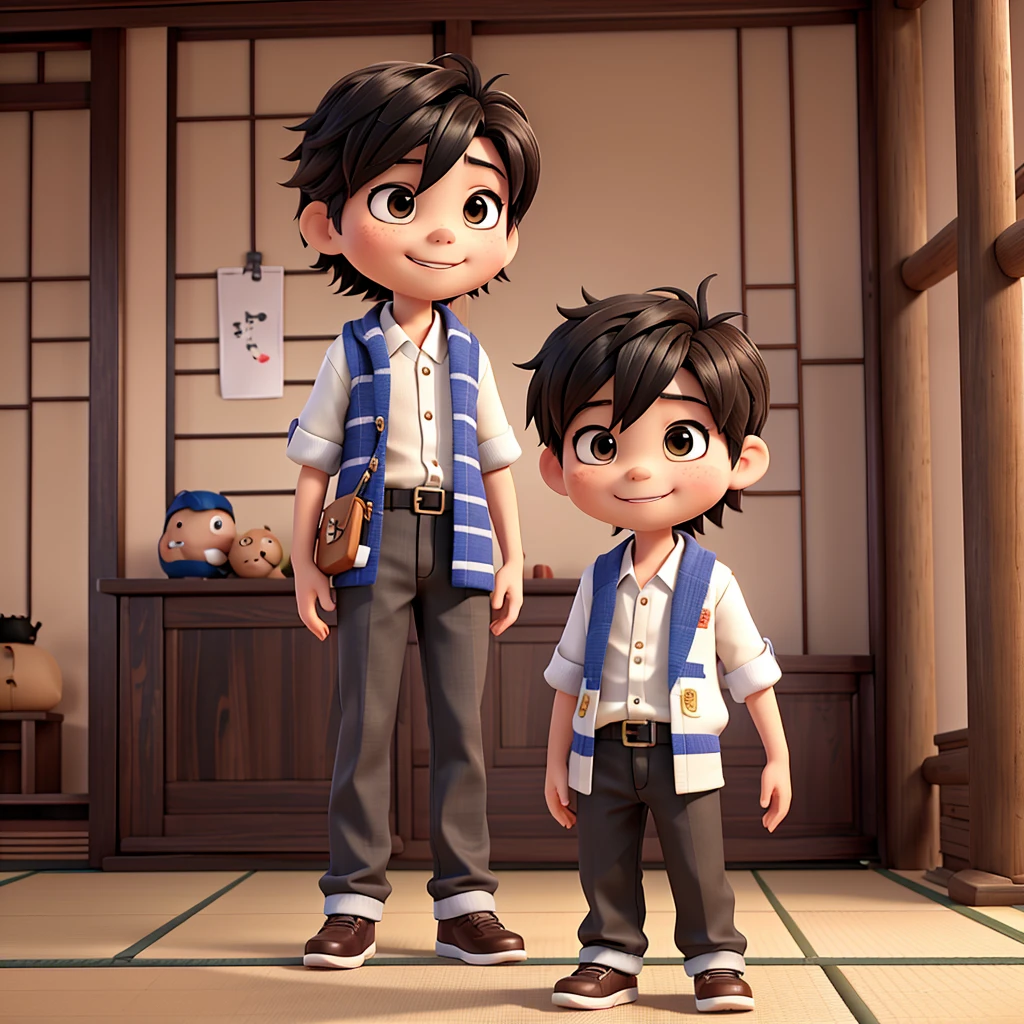 create 10 versions of a Japanese boy approximately 7 years old, he's cheerful