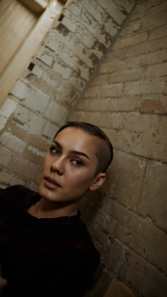 "Naked Lingerie Suspender" ((Hairstyle is shaved head, skinhead)), (Malaysia female), age 15 years old, 8K, photottorialism, G-String