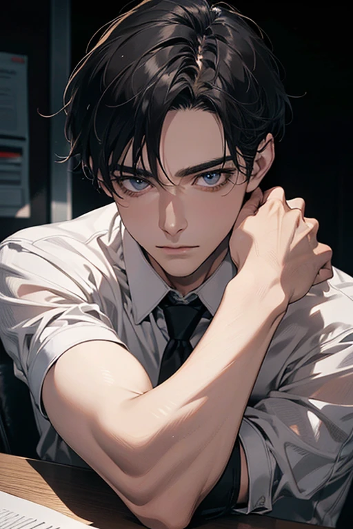 The male,Handsome,Short hair,Do push-ups,Sweat all over the face,The look of the student,mature