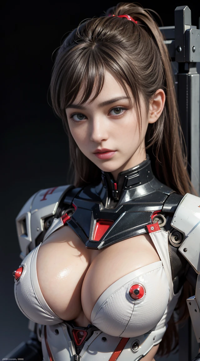 masterpiece, Highest quality, Ultra-realistic, Ultra-detailed, ((8K resolution:1.2)), RAW Photos, Sharp focus, (One girl), alone, ((Gorgeous face:1.2)), Perfect body, Mature Woman, Age 25,  Portraiture, Mecha, White and Red Armor, Nanosuit, sexy, Messy Hair, Cinematic, Cinematic light, ((Natural big breasts:1.3)),((Upper Body))