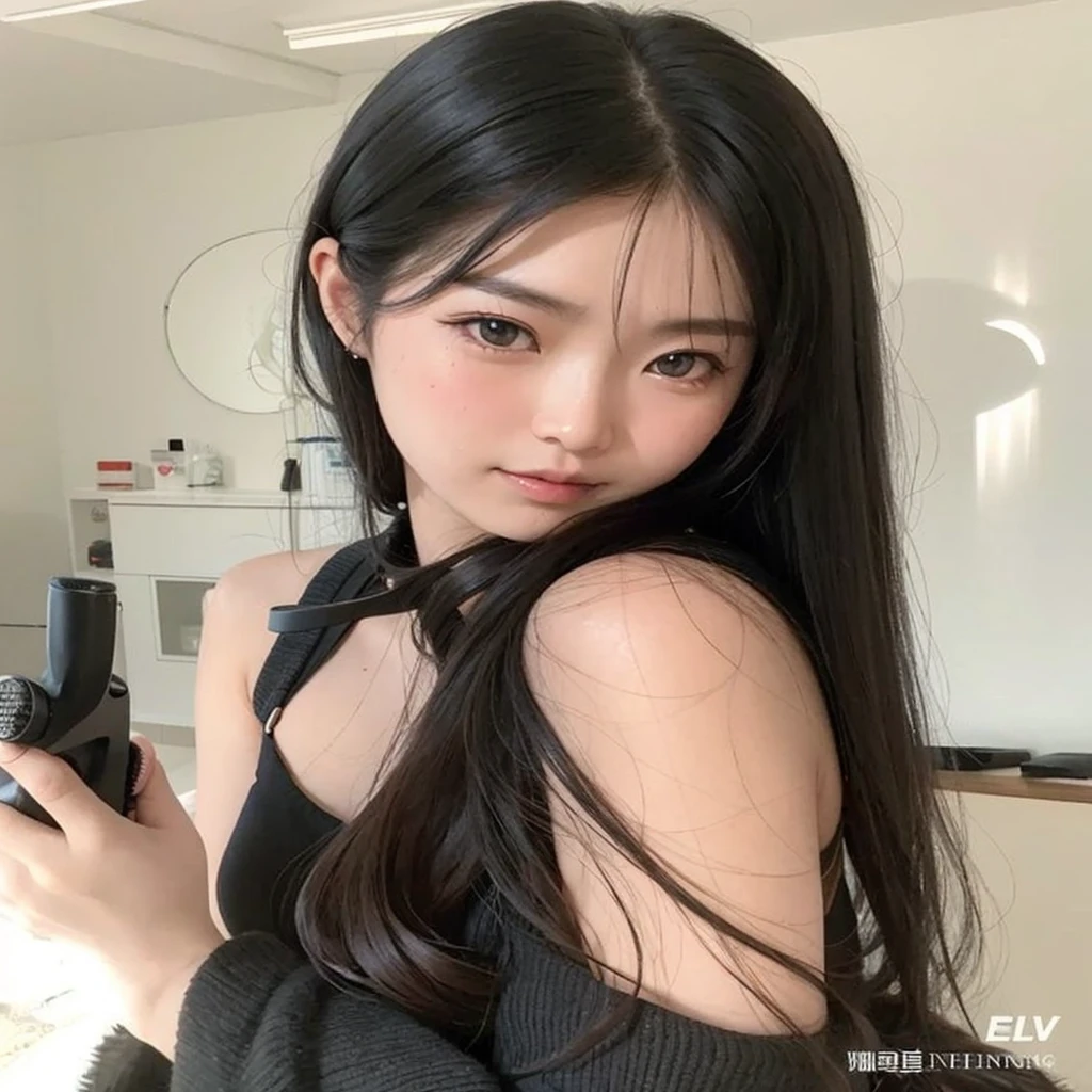 NingNing's face, blonde and wavy hair